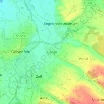 Mapa topográfico Gaden, altitud, relieve