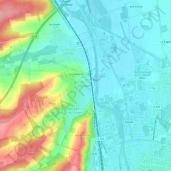 Mapa topográfico Les Colonnes, altitud, relieve