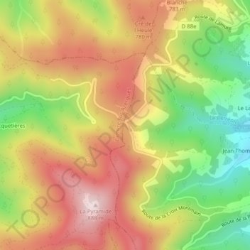 Mapa topográfico Croix Montmain, altitud, relieve