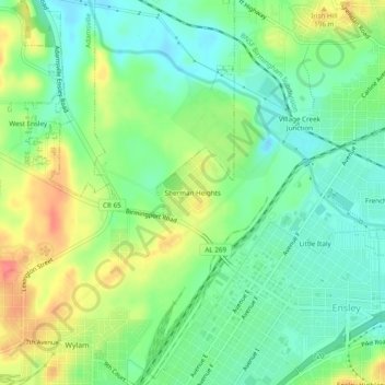 Mapa topográfico Sherman Heights, altitud, relieve