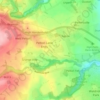 Mapa topográfico Newfield, altitud, relieve