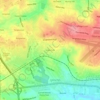 Mapa topográfico Valley Park, altitud, relieve