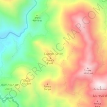 Mapa topográfico Salumokanan, altitud, relieve