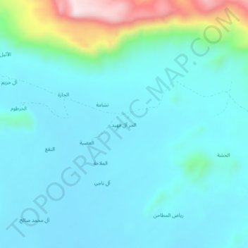 Mapa topográfico Al Jarr Al Fahid, altitud, relieve