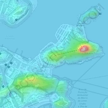 Mapa topográfico Morro da Urca, altitud, relieve