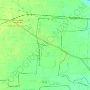 Mapa topográfico Ariyur, altitud, relieve