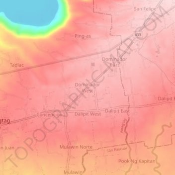 Mapa topográfico Dominador West, altitud, relieve