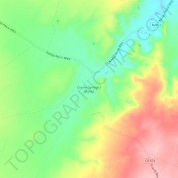 Mapa topográfico Coyote Springs, altitud, relieve