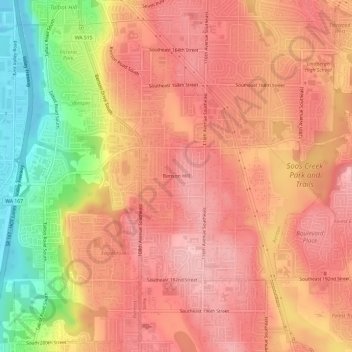 Mapa topográfico Benson Hill, altitud, relieve
