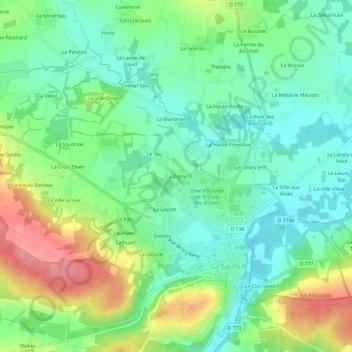Mapa topográfico La Vigne, altitud, relieve