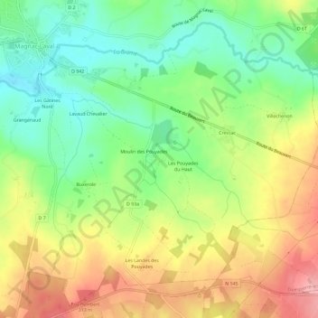 Mapa topográfico Les Pouyades, altitud, relieve