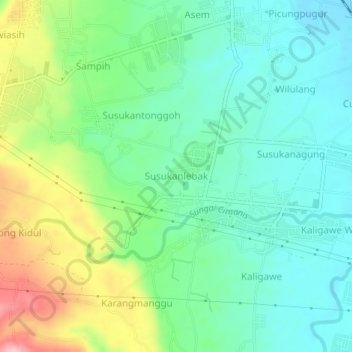 Mapa topográfico Susukanlebak, altitud, relieve