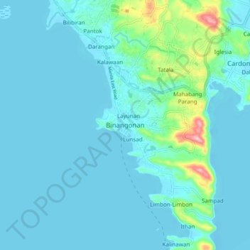 Mapa topográfico Binangonan, altitud, relieve