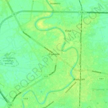 Mapa topográfico Ban Khlong, altitud, relieve