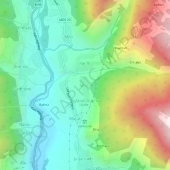 Mapa topográfico Shuru, altitud, relieve