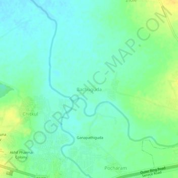 Mapa topográfico Bachuguda, altitud, relieve