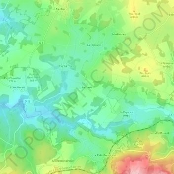 Mapa topográfico La Prade, altitud, relieve