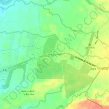Mapa topográfico Nueva Unión, altitud, relieve