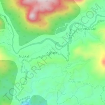 Mapa topográfico Kalkandi, altitud, relieve