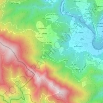 Mapa topográfico Bosc, altitud, relieve