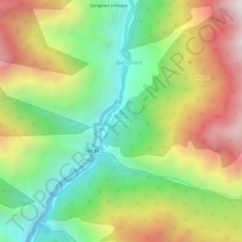 Mapa topográfico Sungar, altitud, relieve
