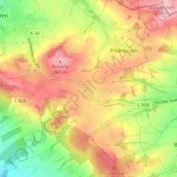 Mapa topográfico Vosshagen, altitud, relieve