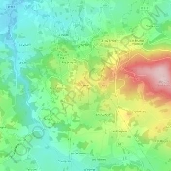 Mapa topográfico Le Teilloux, altitud, relieve