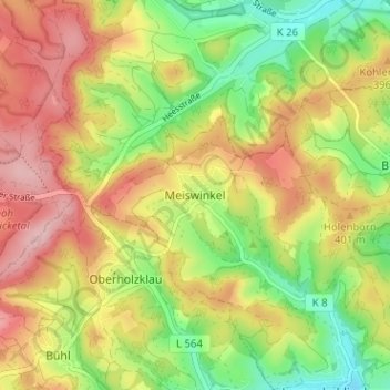 Mapa topográfico Meiswinkel, altitud, relieve