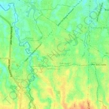Mapa topográfico Cimanggis, altitud, relieve