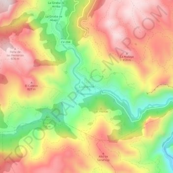 Mapa topográfico Ludiente, altitud, relieve