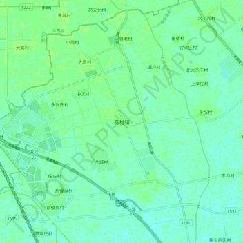 Mapa topográfico Gaocun, altitud, relieve