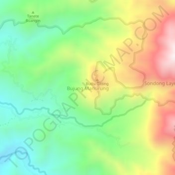 Mapa topográfico Bujung Manurung, altitud, relieve