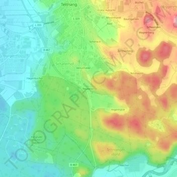 Mapa topográfico Reutenen, altitud, relieve