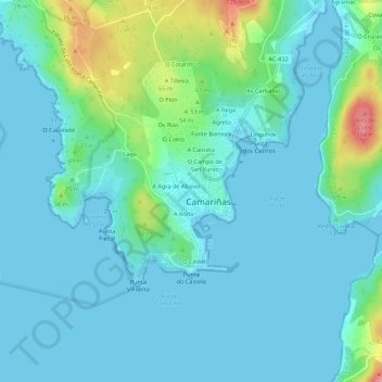 Mapa topográfico A Milleira, altitud, relieve