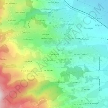 Mapa topográfico Chez Delaus, altitud, relieve