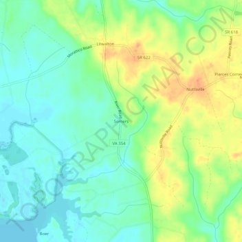 Mapa topográfico Somers, altitud, relieve