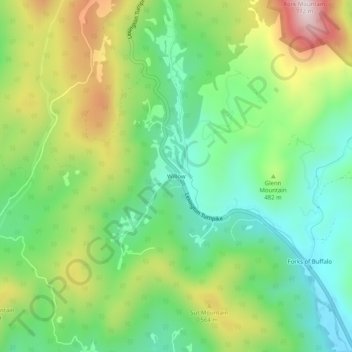 Mapa topográfico Willow, altitud, relieve