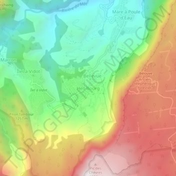 Mapa topográfico Hell Bourg, altitud, relieve