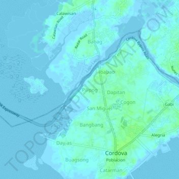 Mapa topográfico Pilipog, altitud, relieve