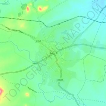 Mapa topográfico Angul, altitud, relieve