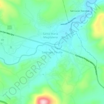 Mapa topográfico Santiago Tlautla, altitud, relieve