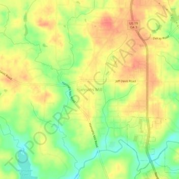 Mapa topográfico Hannahs Mill, altitud, relieve