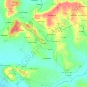 Mapa topográfico La Voirie, altitud, relieve