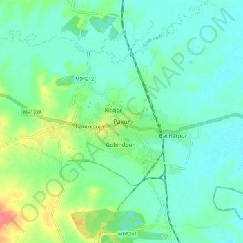 Mapa topográfico Pakaur, altitud, relieve