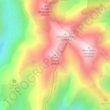 Mapa topográfico Pierre Grosse, altitud, relieve