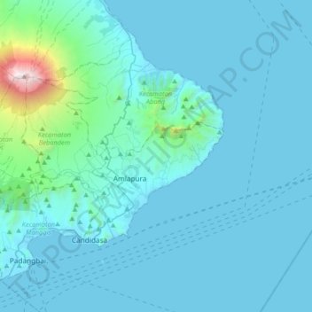 Mapa topográfico Kecamatan Karangasem, altitud, relieve