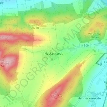 Mapa topográfico Hackenstedt, altitud, relieve