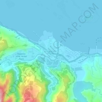 Mapa topográfico Taganito, altitud, relieve