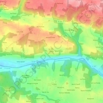Mapa topográfico Kerfec, altitud, relieve