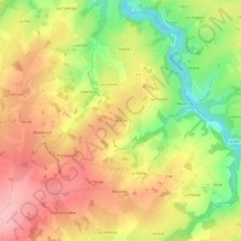 Mapa topográfico Les Frais, altitud, relieve